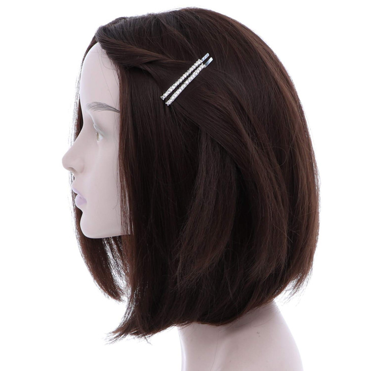Clear Rhinestone Studded Hair Barette Bobby Pin Clip 4 Count Silver