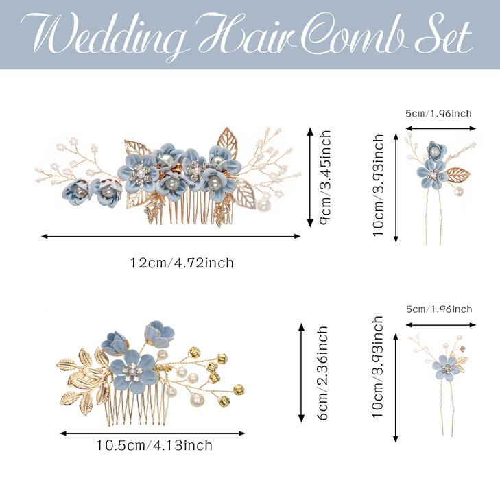 UHOMENY 4PCS Wedding Hair Pins Bridal Pearl Hair Side Combs Set Floral Leaf Head Piece Hairdecor Accessories Rose Gold R