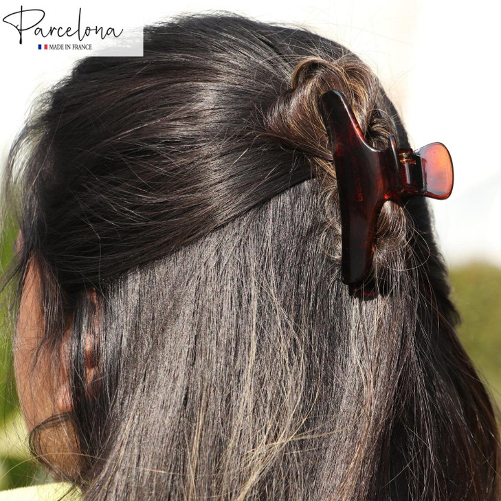Parcelona French Flat Salon Style Medium 3 14 Inch Covered Spring Tortoise Jaw Hair Claw Clip Clutcher Clamp Clasp