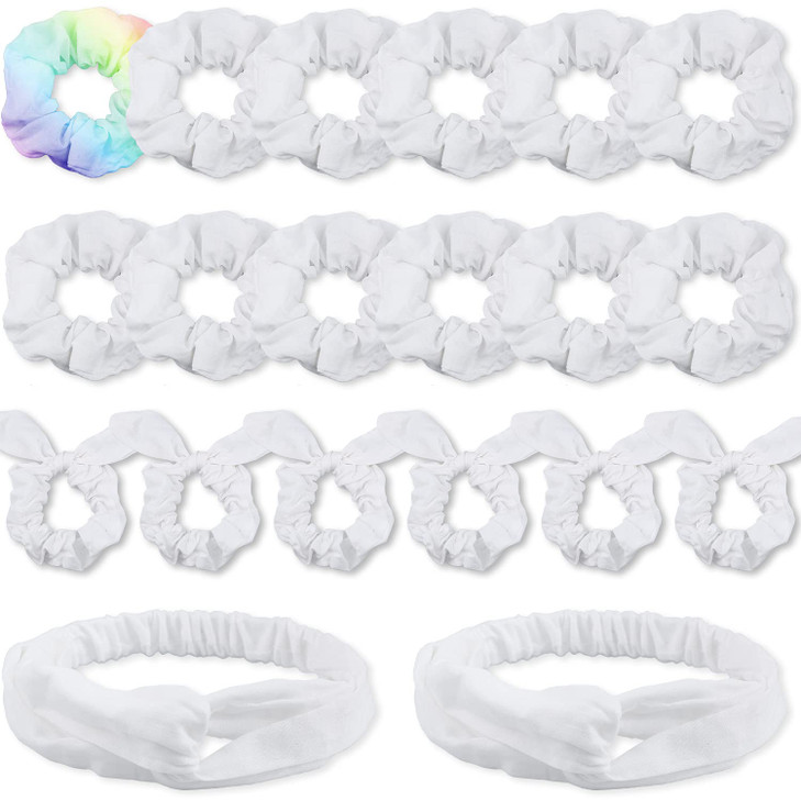 IVARYSS White Scrunchies for Tie Dye DIY Cotton Bow Scrunchies Headbands 3 Kinds of Party Activities Hair Accessories fo
