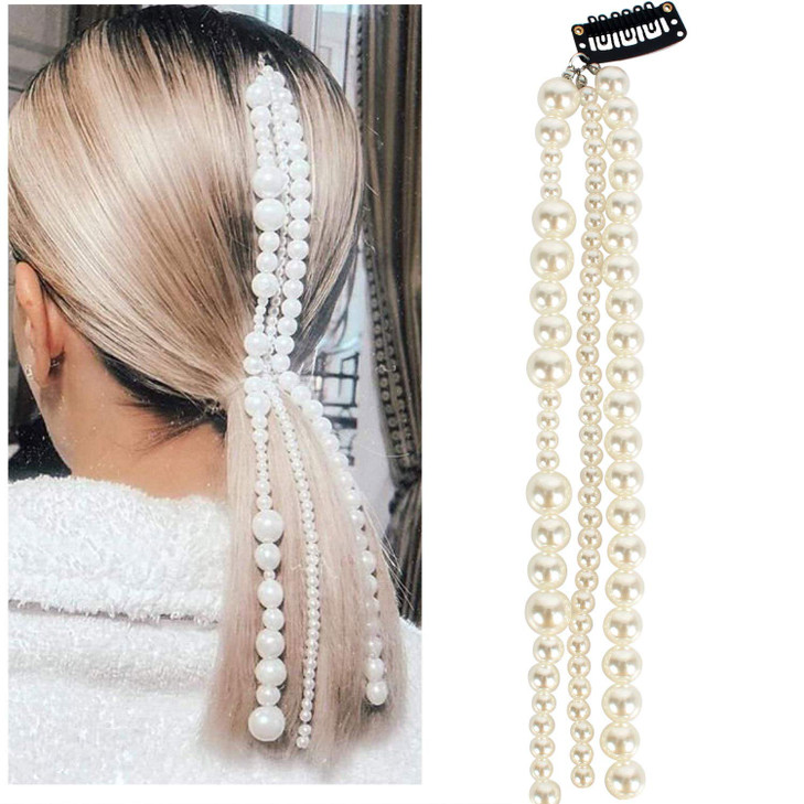 Chamvino 1PCS Dreadlocks pearl Tassel Ponytail MultiStrand Hair Chain Prom Party Concave styling hair accessories hair e