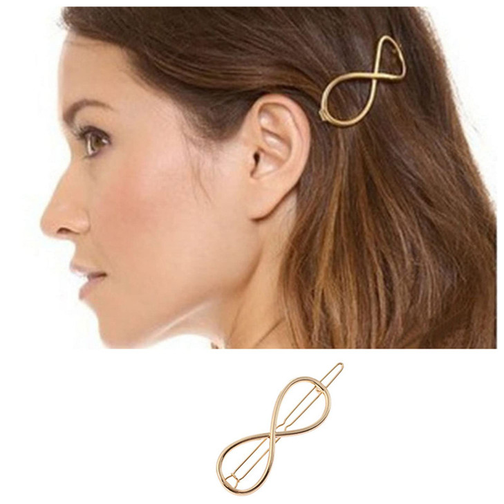 Iaceble Minimalist Infinity Hairclips Barrette Infinity Side Clip Hairpin Gold Geometric Hair Pin Clips Metal Infinity H