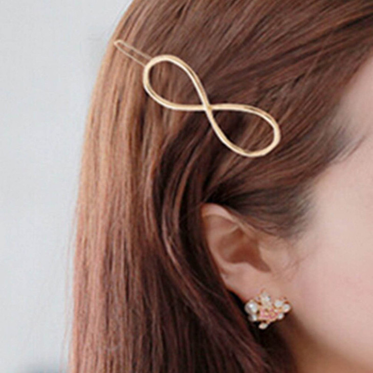 Iaceble Minimalist Infinity Hairclips Barrette Infinity Side Clip Hairpin Gold Geometric Hair Pin Clips Metal Infinity H
