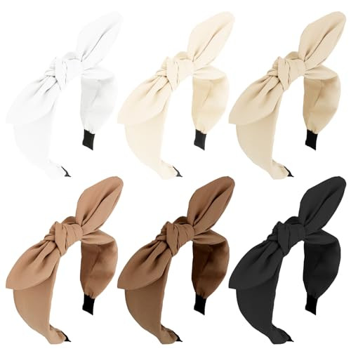Jaciya 6 Pieces Knotted Bow Headbands for Women Wide Black Headbands for Girls Hair Accessories Knot Headband with BowBl