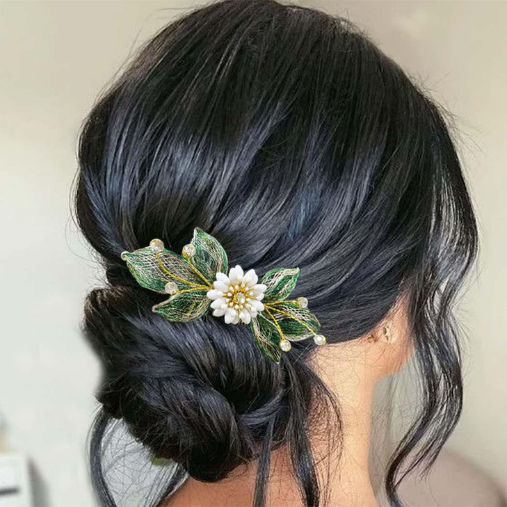 Casdre Flower Bride Wedding Hair Comb Gold Leaf Bridal Side Comb Hair Piece Party Prom Crystal Hair Accessories for Wome