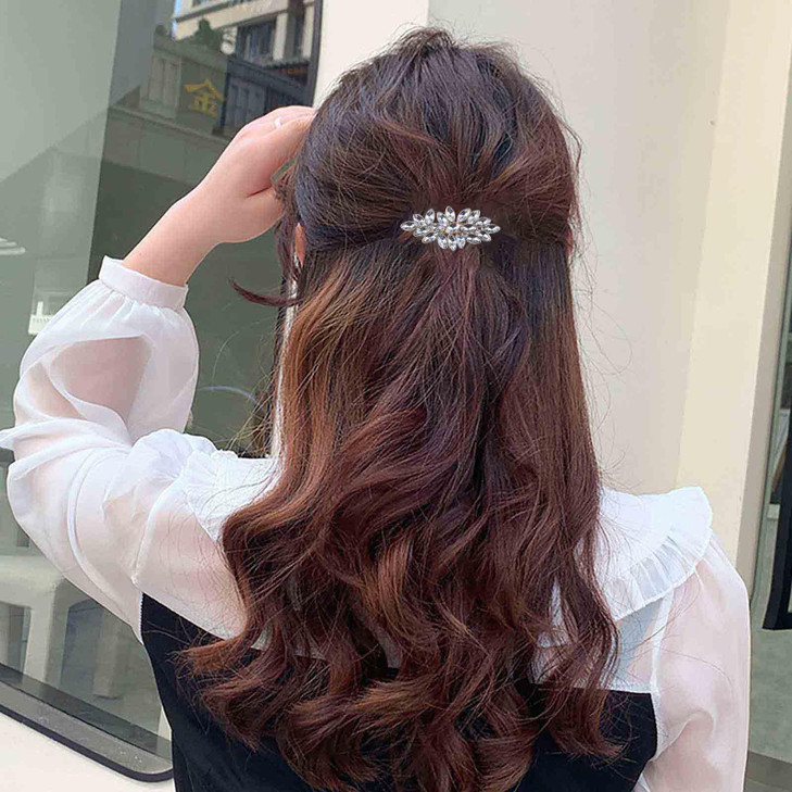 Yheakne Vintage Crystal Leaf Hair Clip Pin Gold Rhinestone Hair Barrette Pin Shine Cz Leaf Hair Pin Clip Crystal Head Cl