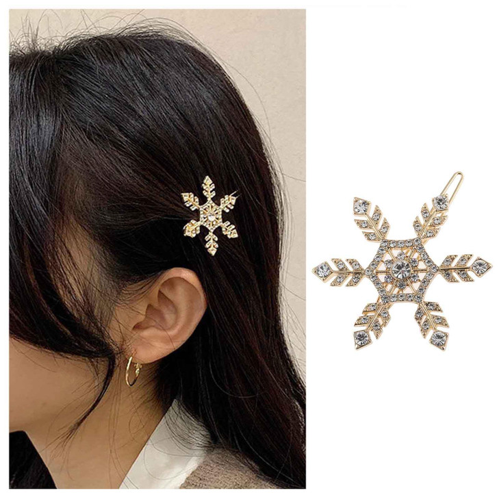 Iaceble Boho Snowflake Hair Clip Barrette Gold Crystal Hairpin Head Clips Weddings Bridal Hair Barrette Christmas Snow C