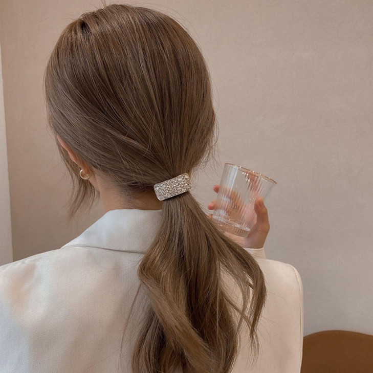 Zeshimb Boho Rhinestone Ponytail Holder Cuffs Geometric Elastic Scrunchies Gold Crystal Ponytail Hair Tie Band Luxury Po
