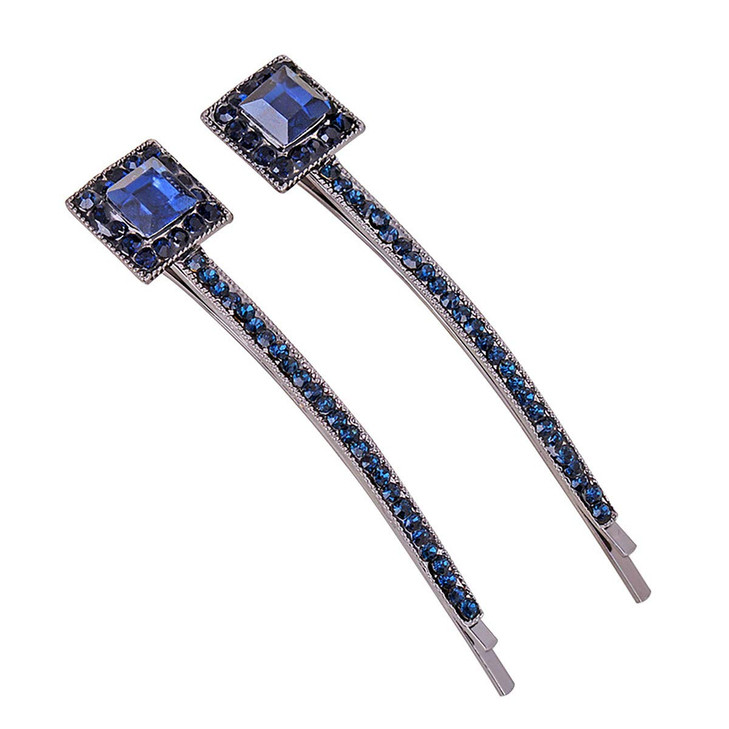2PCS Vintage Rhinestone Bobby Pin Hair Clips Metal Hair Pins Side Clip for Women Lady A