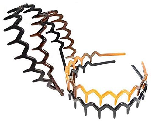 DMtse Set Of 4 X Zig Zag Sharks Tooth Hair Plastic 4 Color Styles Decor Wide Hairstyle Headband Hair Comb Hoop For Men W