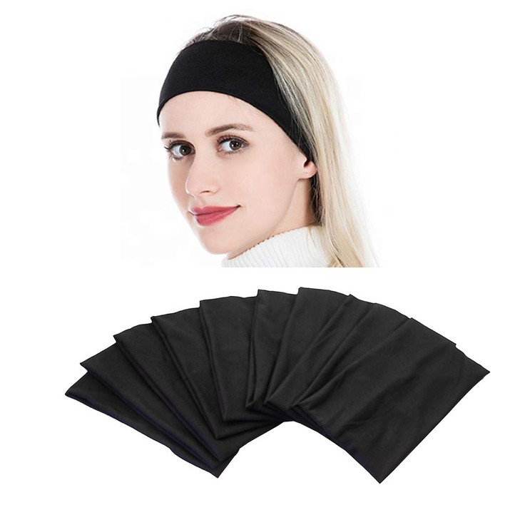 Yeshan Wide face mask headbands for women With Soft Stretchy Black Bandana Headbands Elastic Yoga Sports HeadwrapPack of