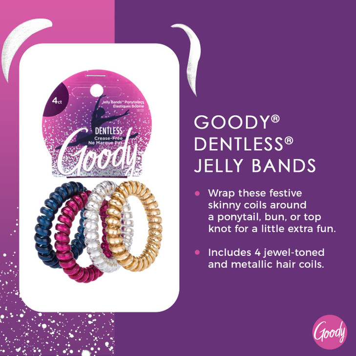 Goody Holiday Ball Coils 4 Count Assorted Jelly Bands Ponytailers Hair Accessories for Men Women Boys and Girls to Style