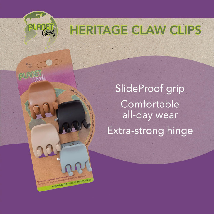 GOODY Planet Heritage Medium Claw Clips 4Pack Assorted Neutral Colors For Easily Pulling Up Your Hair PainFree Hair Acce