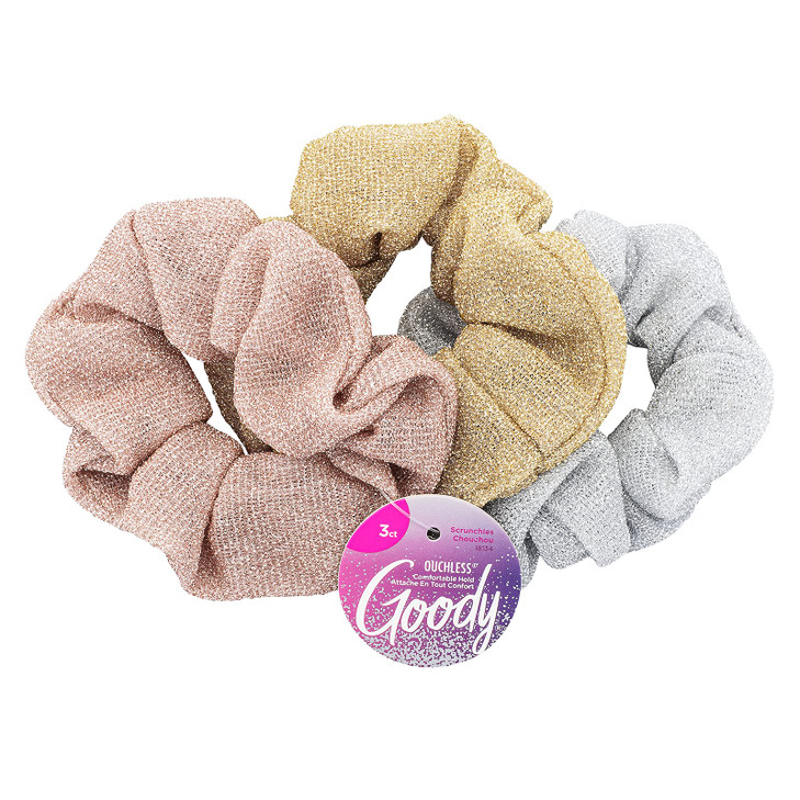 Goody Icy Holiday Scrunchies 3 Count Assorted Ouchless Comfortable Hold Hair Accessories for Men Women Boys and Girls to