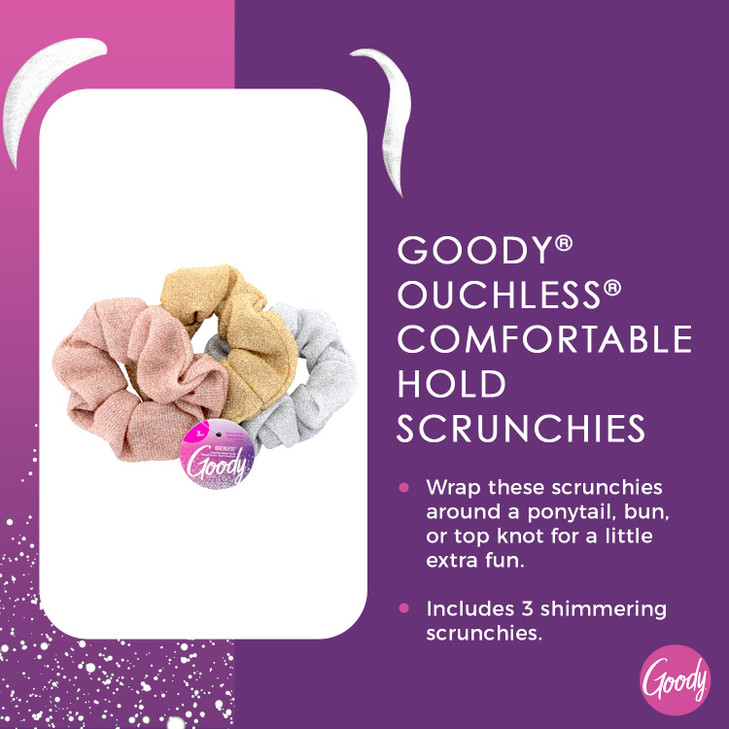 Goody Icy Holiday Scrunchies 3 Count Assorted Ouchless Comfortable Hold Hair Accessories for Men Women Boys and Girls to