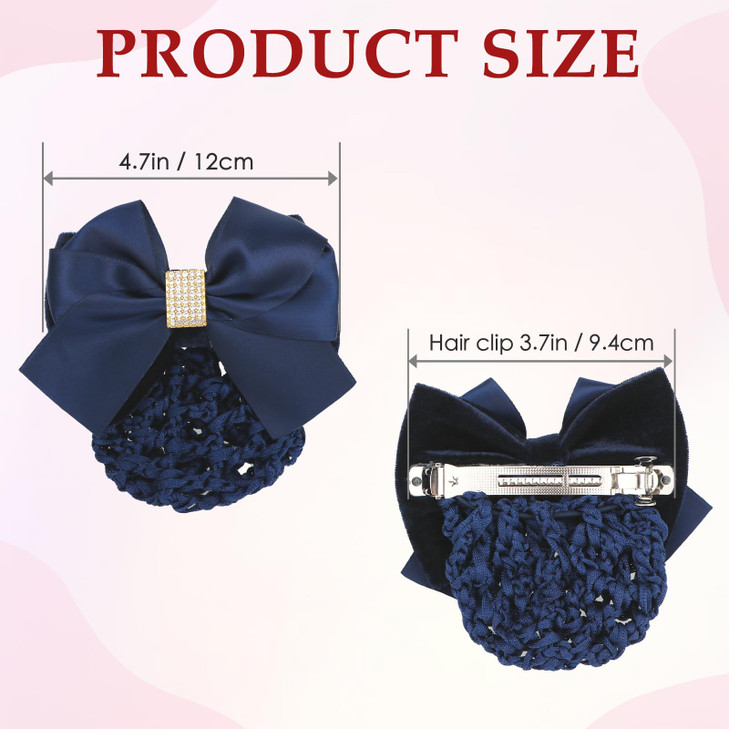 kilofly 4pc Womens TwoWay Snood Net Bow Barrette Hair Clip Bun Cover Set