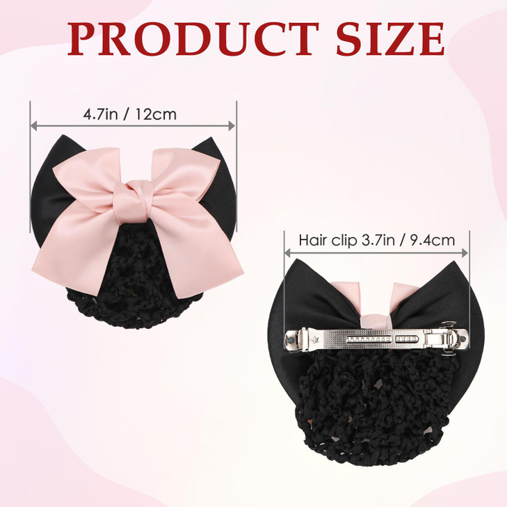 kilofly 4pc Womens TwoWay Snood Net Bow Barrette Hair Clip Bun Cover Set