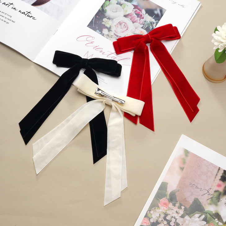 Urpanda Velvet Hair Bows for Women Hair Ribbon Bowknot Hair Clips Ponytail Holder Hair Accessories Hair Barrettes with A