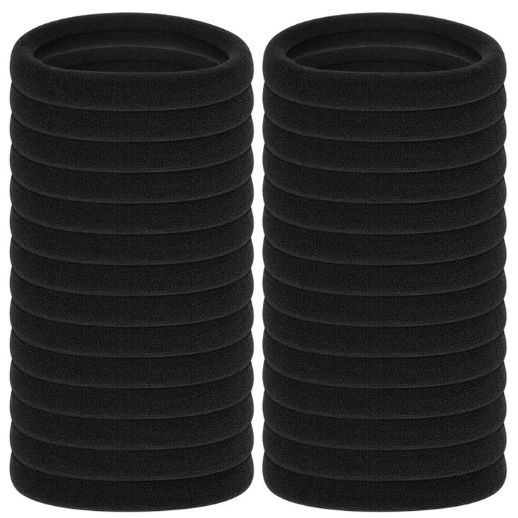 Anezus 50 Pcs Thick Black Hair Ties Large Elastics Bulk Hair Ties Stretch Hair Bands Ponytail Holders for Thick Heavy an