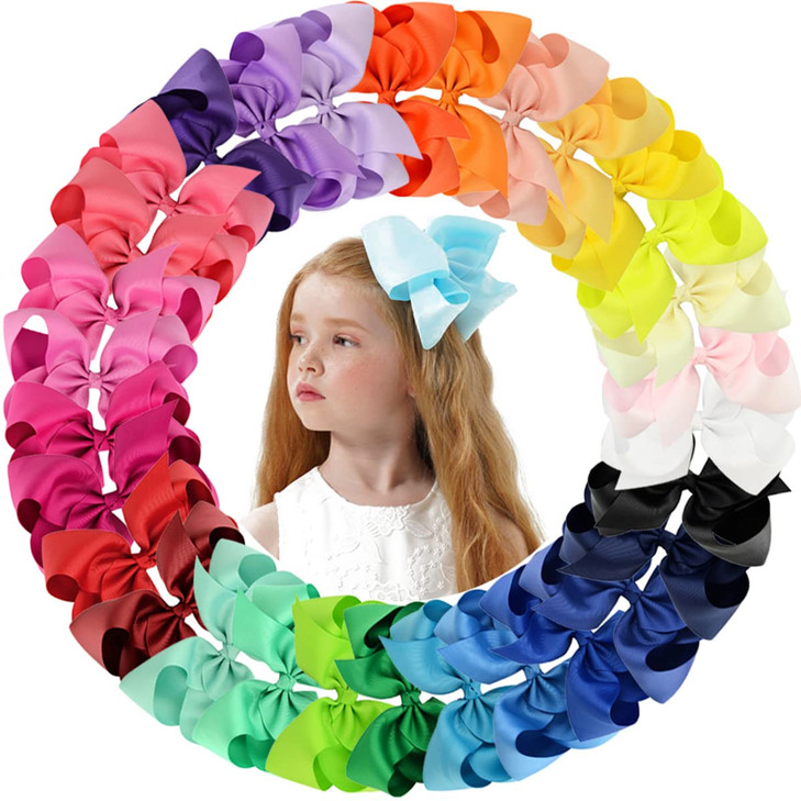 30PCS Big 6 Inch Hair Bows for Girls Grosgrain Ribbon Toddler Hair Accessories with Alligator Clips for Toddlers Baby Gi