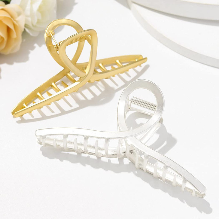 Brinie Hair Claw Clips Gold Metal Clips Claw Large Hair Clip for Thick Thin Hair Hair Accessories for Women and Girls 2P