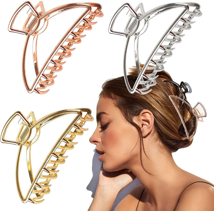 VinBee 3 PACK Large Metal Hair Claw Clips Hair Catch Barrette Jaw Clamp for Women Half Bun Hairpins for Thick Hair 413 i