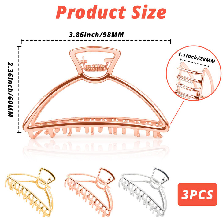 VinBee 3 PACK Large Metal Hair Claw Clips Hair Catch Barrette Jaw Clamp for Women Half Bun Hairpins for Thick Hair 413 i
