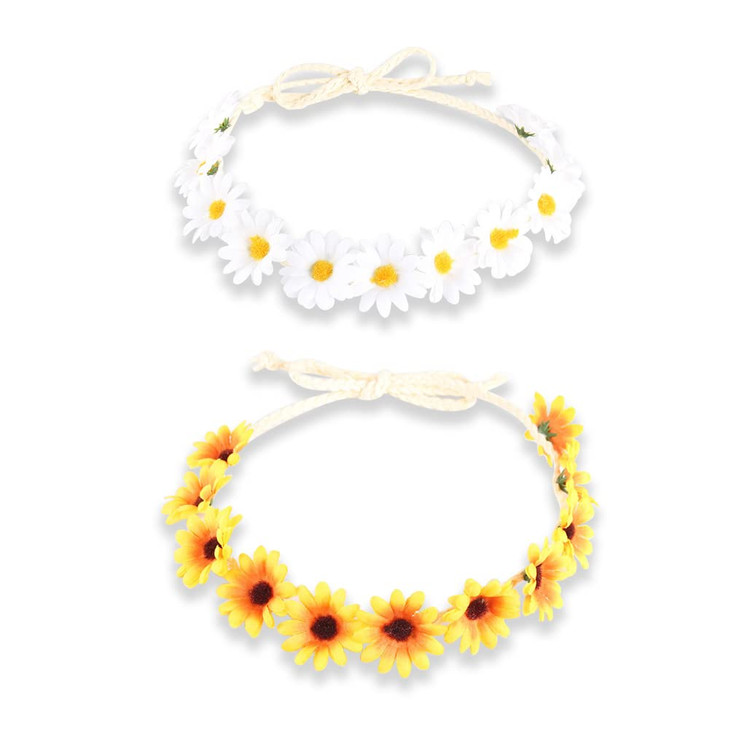Kilener Sunflower Crown Hair Wreath Daisy Headbands for Women Girls Adjustable Floral Headpiece Hippie Flower Headband H