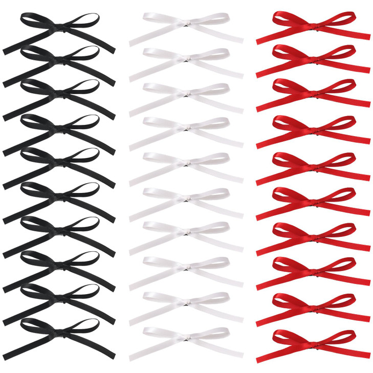XFYUZR Bow Hair Clips Long Tail Ribbon Hair Clips for Women Black White Red Satin Hair Bow Tassel Barrettes Bowknot Acce