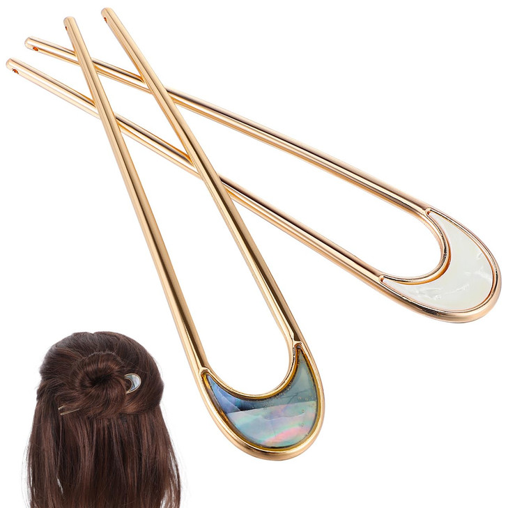 Lurrose 2pcs Hair Sticks Vintage Metal Hair Pins Moon Elegant Hair Chopsticks U Shaped Headdress Hair Styling Accessorie