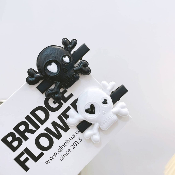 Halloween Skull Hair Clips Skeleton Hair Barrettes Clips Halloween Goth Hair Pin BHWH03 WhiteBlack