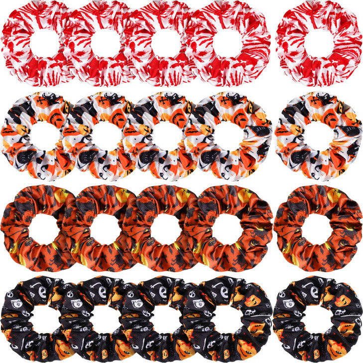 20 Pieces Halloween Hair Scrunchies Elastic Satin Hair Ties Ponytail Holders with Pumpkin Witch Ghost Prints Hair Bands