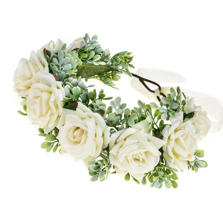 Vividsun Women Flower Crown Floral Headpiece Festival Wedding Hair Wreath Floral Crown White