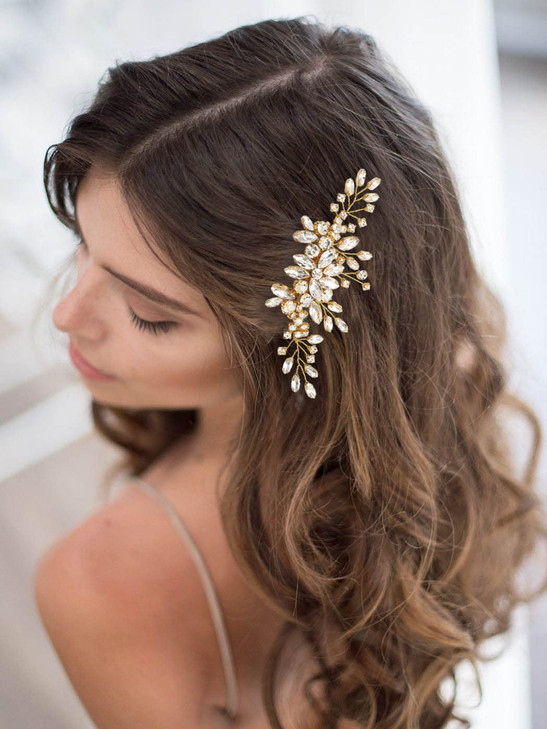 Unicra Bride Crystal Wedding Hair Comb Gold Bridal Headpiece Sparkly Rhinestone Hair Accessorie for Women and Girls Gold