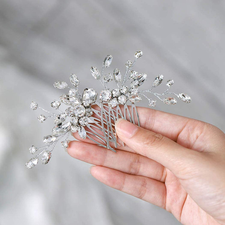 Unicra Bride Silver Wedding Hair Comb Rhinestone Bridal Headpiece Sparkly Crystal Hair Accessorie for Women and Girls AS