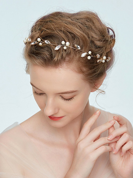 FXmimior Bridal Wedding Hair Vine Crystals Rhinestone Leaf Headband Wedding Party Evening Hair Accessories gold