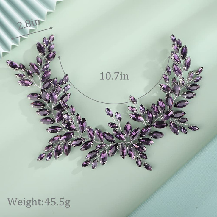 Kercisbeauty Wedding Bridal Purple Crystal Headband Rhinestones Silver Hair Piece for Women Girls Updo Hair Jewelry Purp