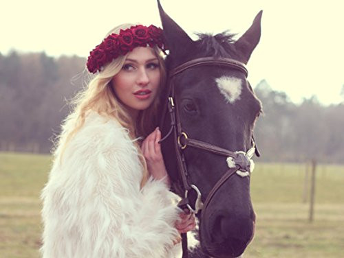 Floral Fall Rose Red Rose Flower Crown Woodland Hair Wreath Festival Headband F67 3Burgundy