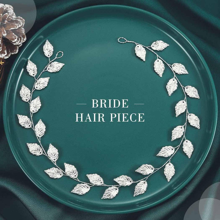 Yean Wedding Headband Gold Leaf Bridal Headpieces for Bridesmaid and Flowergirls 157 InchesSilver