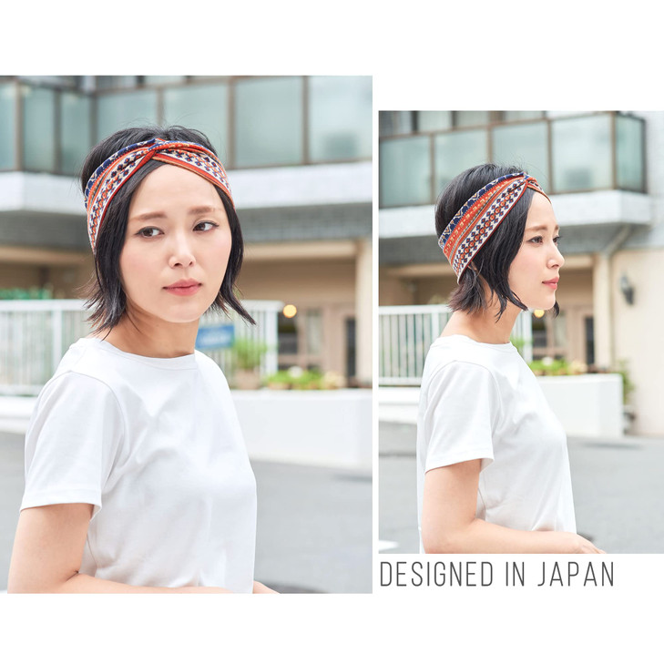 CHARM Boho Twist Turban Headband Stretchy Cotton Hair Wrap Hairband for Women Red