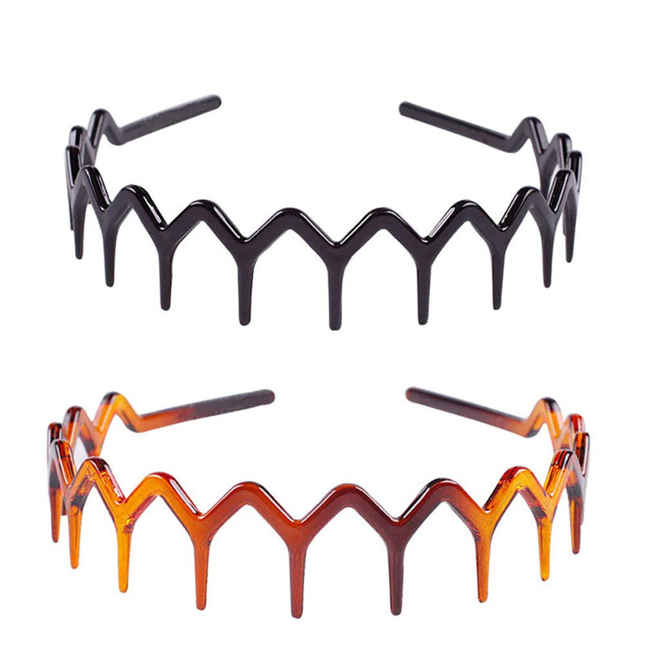 2PCS Women Sharks Tooth Plastic Headband Hair Comb Hair Hoop Black and Brown Highgrade Hairband Headwear A