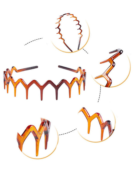 2PCS Women Sharks Tooth Plastic Headband Hair Comb Hair Hoop Black and Brown Highgrade Hairband Headwear A