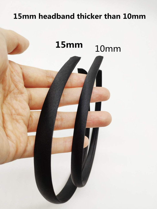 Hixixi 20pcs 15mm Wide Satin Fabric Covered Ribbon Flexible Headband Hairband Hair Band For Girls Women DIY Craft Black