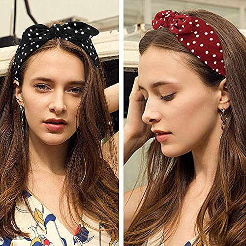 Jaciya 6 Pieces Knotted Bow Headbands for Women Fashion Wide Headband with Bow Bunny Ears Headband Vintage Hair Bands Gi