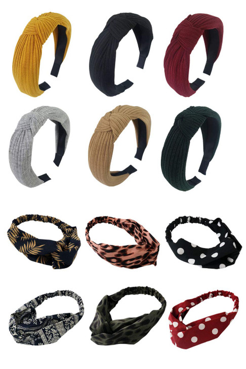 GETACOTA 12 Pack Womens Knot Turban Headbands Boho Head Bands Twisted Criss Cross Head Warps Hair Band Elastic Plain Hai