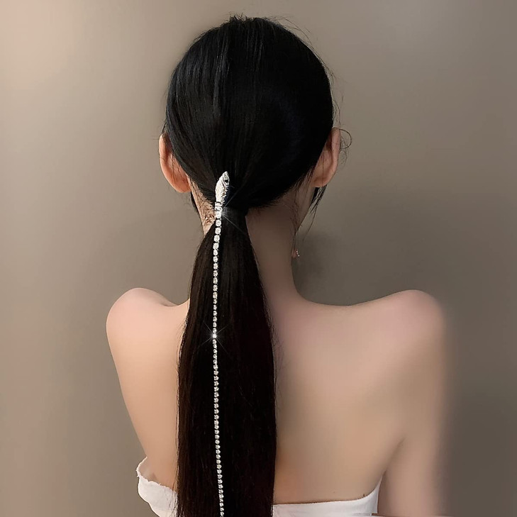 Rhinestone Hair Chains Shiny Punk Tassel Hair Clips Snake Shape Sparkle Crystal Decorative Chain Ponytail Headpieces Nig