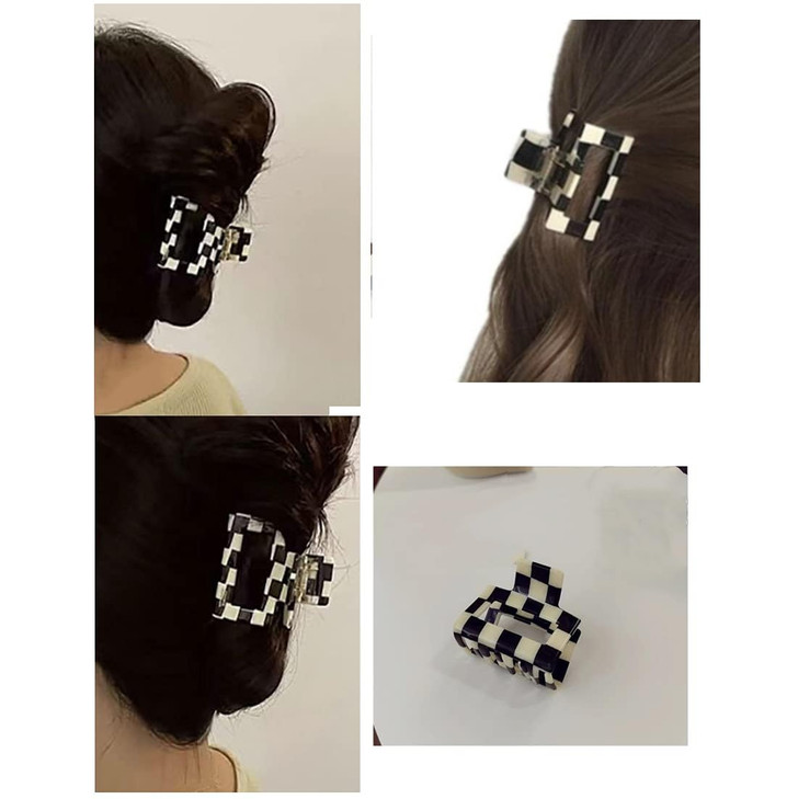 YOEMAYUNER Checkered Hair Claw Clips2PCs Vintage Checkered Hair Clip Strong Claw Clips Hair Barrettes for Thick Thin Hai