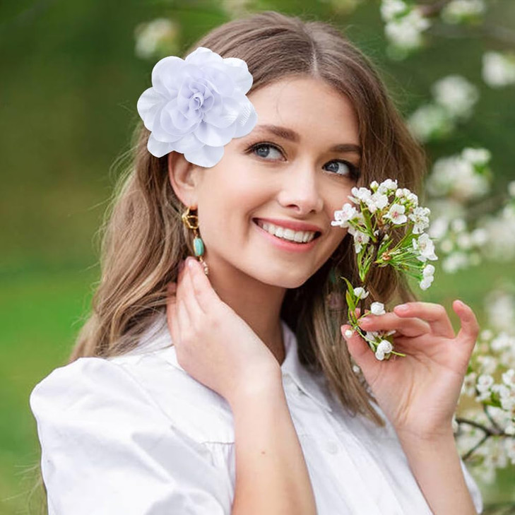 Dizila 12 Pack Satin Solid Large Big Flower Hair Clips Duckbill Alligator Hair Clips Hairpins Barrettes Accessories for
