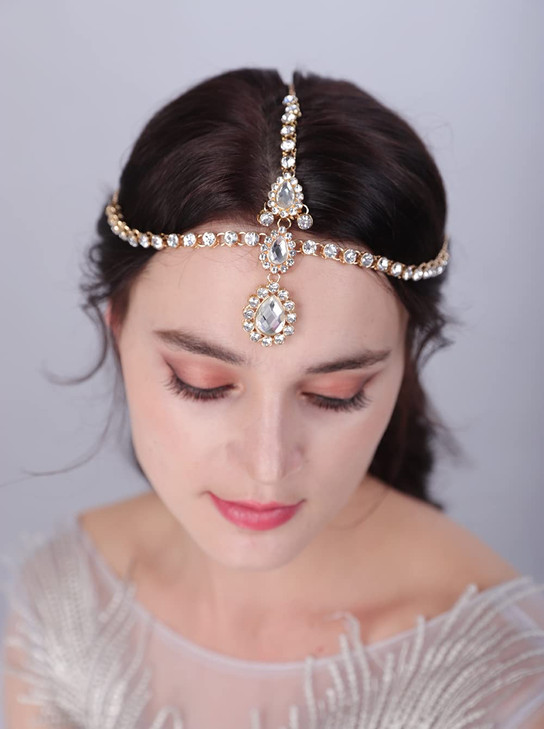 JWICOS Rhinestone Head Chain Crystal Hair Piece Bridal Wedding Hair Accessories Bohemian Crystal Halloween Hair Chain He