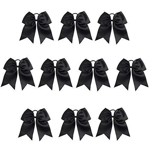 CN Girls Large Cheer Bow with Ponytail Holder for Cheerleading Girl Pack of 10 Black